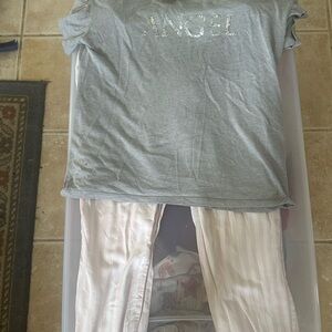 Victoria's Secret Cream and Pink Striped Pajamas Set